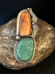 Navajo Turquoise Spiny Oyster Multi-Stone Ring | Authentic Native American Sterling Silver | Multi-Stone | Sz 8 | 14494