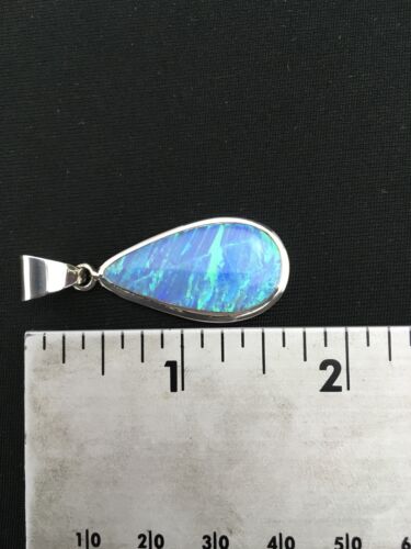 Native American Men's Navajo Blue Opal Pendant | Sterling Silver | 1.75" | 1112