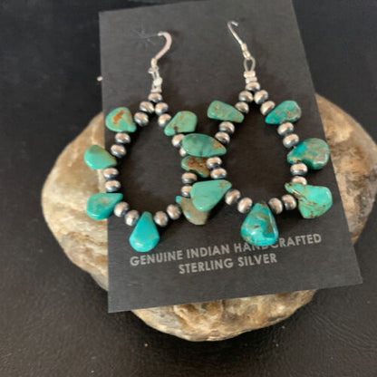 Navajo Green Cluster Turquoise Bead Earrings | Sterling Silver | Authentic Native American Handmade | 13325