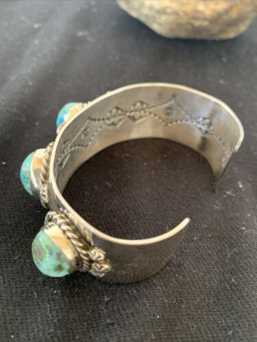 Navajo Green Sonoran Gold Turquoise Cuff Bracelet | Sterling Silver | 5 Stone | Authentic Native American Handmade | 864