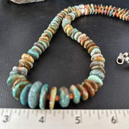 Navajo Turquoise & Red Spiny Oyster Necklace | Sterling Silver | Authentic Native American | 32" | 14381