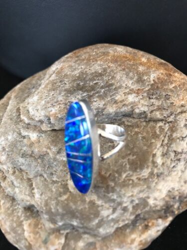 Native American Navajo Blue Opal Inlay Ring | Sterling Silver | Sz 4.5 | 8383