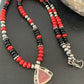 Navajo Pearls Necklace Pendant | Sterling Silver Onyx & Coral Inlay | Authentic Native American Handmade | 1930