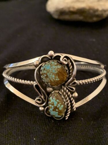 Native American Navajo Turquoise #8 Cuff Bracelet | Sterling Silver | Authentic Handmade | 344