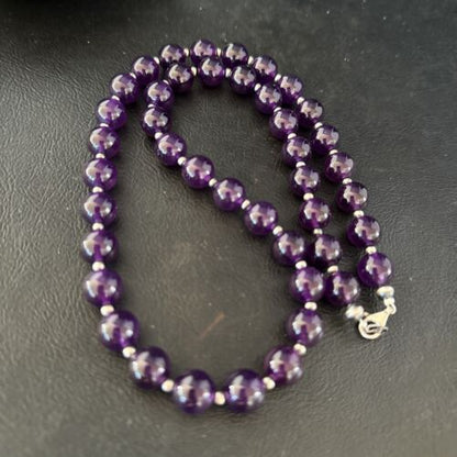 Navajo Purple Amethyst Necklace | 10mm Sterling Silver | 21" | Authentic Native American Handmade | 14313