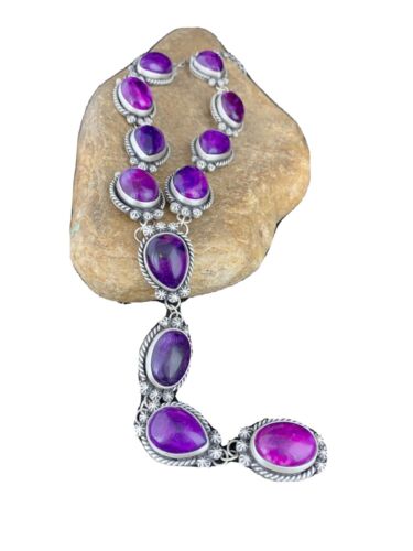 Navajo Sugilite Lariat Necklace | Sterling Silver Pendant | 23" | Authentic Native American Jewelry | 1153