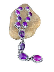 Navajo Sugilite Lariat Necklace | Sterling Silver Pendant | 23" | Authentic Native American Jewelry | 1153