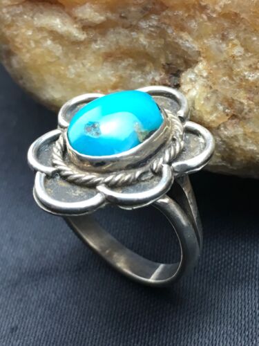 Southwestern Blue Turquoise Navajo Ring | Sterling Silver | Sz 6 | Authentic Native American Handmade | 4407