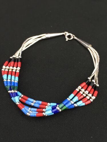 Multi-Color Turquoise Coral 5-Strand Bracelet | Sterling Silver | 7" | Native American Handmade | 13608