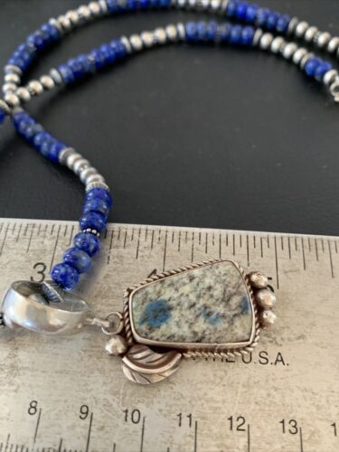 Men's  Navajo Pearls Lapis Azurite Pendant Necklace | Sterling Silver | Authentic Native American Handmade | 01928