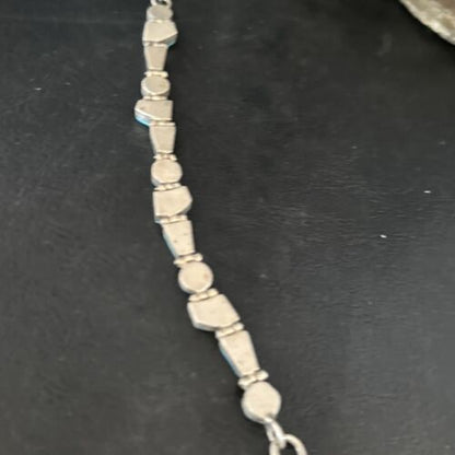 Southwestern Old Pawn Blue Turquoise Link Bracelet | 8" | Sterling Silver | 14260