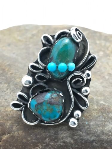 Native American Indian Turquoise Navajo Sterling Silver Ring Sz 8.75 3182