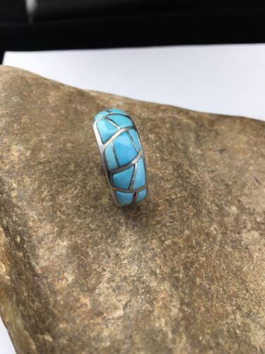Navajo Kingman Turquoise Corn Inlay Ring | Sterling Silver | Sz 7.5 | 01619