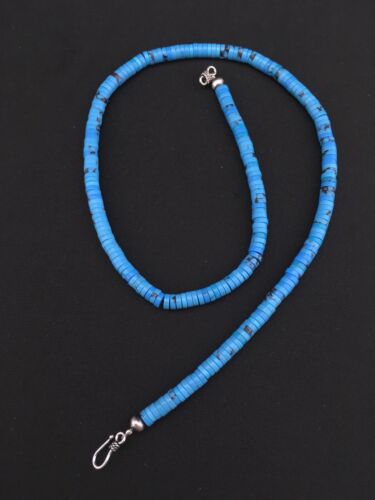 Navajo Blue Turquoise Heishi Bead Necklace | 20" | 6mm | Sterling Silver | Authentic Native American Handmade | 1341