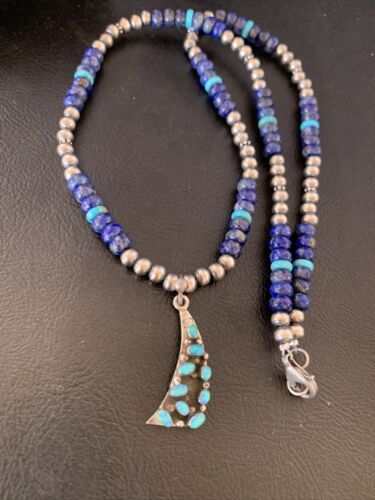 Navajo Men's Pendant | Blue Lapis Turquoise Opal Inlay | Sterling Silver Necklace | 22" | 13388