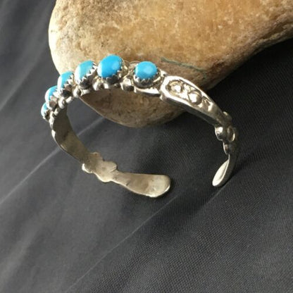 Navajo Blue Kingman Turquoise Cuff Bracelet | Sterling Silver | Authentic Native American Handmade | 10187 - Masha USA