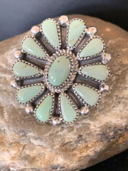 Navajo Green Turquoise Cluster Ring | Authentic Native American Sterling Silver | Multi-Stone | Sz 7 | 12192