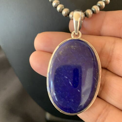 Native American Navajo Blue Lapis Pendant Necklace | Sterling Silver | 11718 - Masha USA