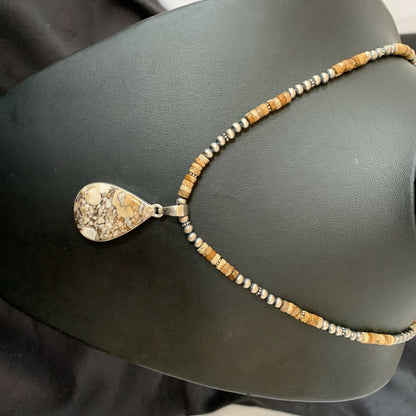 Men's Navajo Wild Horse Jasper Pendant Necklace | Sterling Silver | Authentic Native American Handmade | 10334