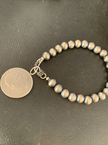 Native American Navajo Pearls Bracelet | 7mm Beads | 7" Sterling Silver | Authentic Handmade | 14180