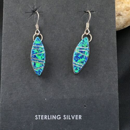 Navajo Blue Opal Inlay Turquoise Earrings | Sterling Silver | Authentic Native American Handmade | 2011