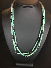 Turquoise Stone 3 Strand Sterling Silver Necklace | 22" Navajo Native American | 3266