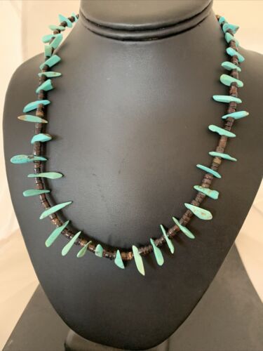 Navajo Green Turquoise Shell Bead Necklace | Sterling Silver | 19" | Authentic Native American Handmade | 00788