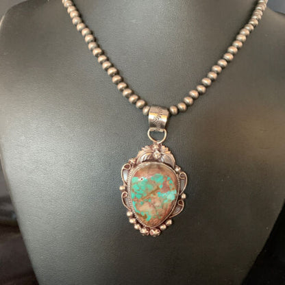 Men's Navajo Green Royston Turquoise Pendant Necklace | Sterling Silver | Authentic Native American Handmade | 13662 - Masha USA
