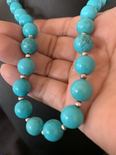 Native American Navajo Pearls Blue Turquoise Bead Necklace | Sterling Silver | 20" | 11806
