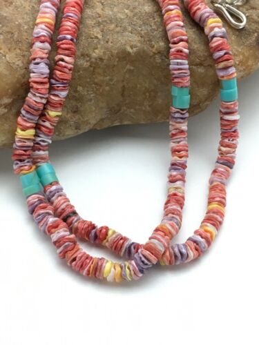 Southwestern Shell Turquoise Necklace | 2-Strand Sterling Silver | 27" | 2916