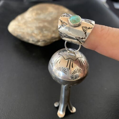 Navajo Blue Turquoise Naja Pendant | Sterling Silver | 3.25" | Authentic Native American Handmade | 13289