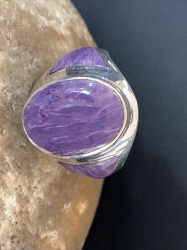 Navajo Purple Charoite Inlay Ring | Sterling Silver | Sz 8.5 | Authentic Native American Handmade | 01452
