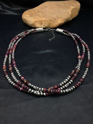 Navajo Purple Spiny Oyster Necklace | Sterling Silver | 22" | Authentic Native American Handmade | 14026