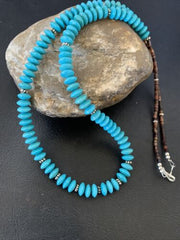 Navajo Pearls Bead Necklace | Blue Turquoise | Sterling Silver | 24" | Authentic Native American Handmade | 12538