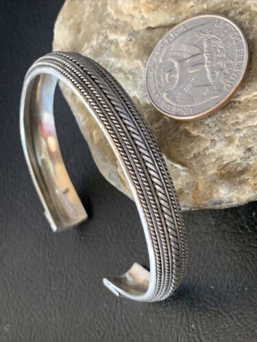 Navajo Stamped Cuff Bracelet | Old Pawn Sterling Silver | Authentic Native American Handmade | 14191
