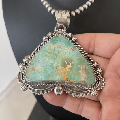 Navajo Royston Turquoise Pendant Necklace | Sterling Silver | Authentic Native American Handmade | 1368