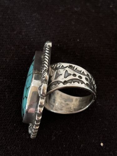 Navajo Blue Spiderweb Turquoise Ring | Sterling Silver | Sz 6.5 | Authentic Native American Handmade | 1065