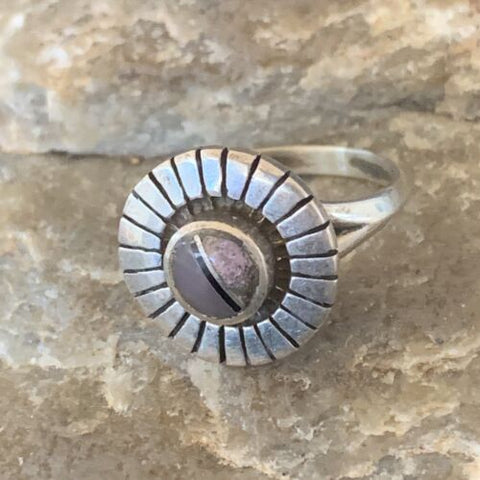 Native Women's Navajo Purple Sugilite Pink Coral Inlay Ring Size 5.5 11174