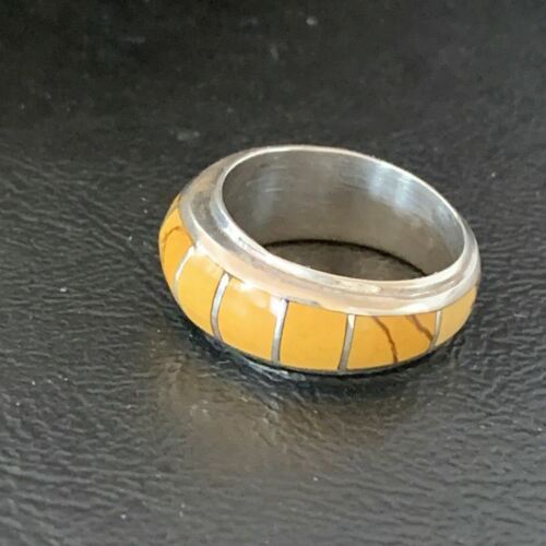 Navajo Yellow Gold Turquoise Inlay Ring | Sterling Silver | Sz 6 | Authentic Native American Handmade | 10355