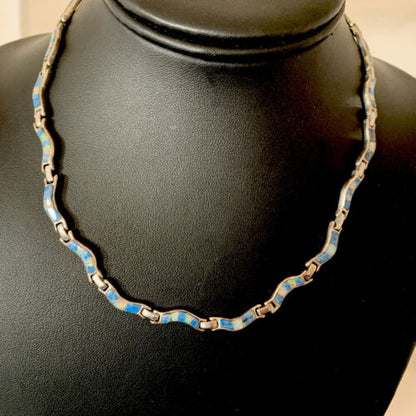 Southwestern Sterling Silver Necklace | Lapis & Opal Inlay Pendant | 16" | 01426