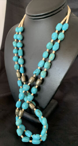 Native American Santo Domingo Shell Nugget Turquoise Necklace | 26" | Authentic Handmade | 12000