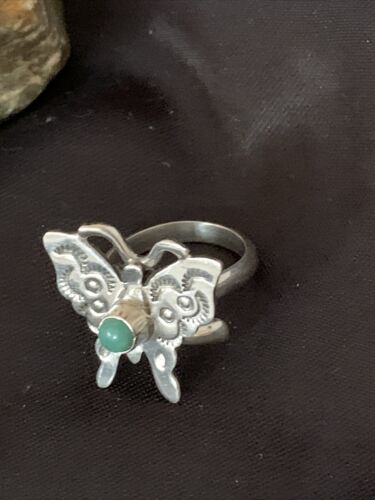 Navajo Blue Turquoise Butterfly Ring | Sterling Silver | Sz Adj 7 | Authentic Native American Handmade | 10676