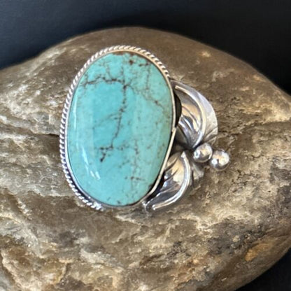 Navajo Blue Turquoise #8 Ring | Sterling Silver | Sz 9.5 | Authentic Native American Handmade | 14291