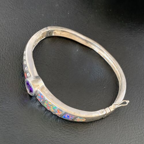 Old Pawn Navajo Opal Amethyst Bracelet | Sterling Silver | 7" | Sz 7 | Authentic Native American Handmade | 13121