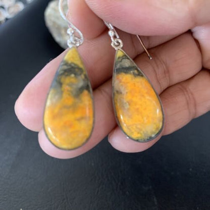 Native American Women's Navajo Bumblebee Jasper Earrings | Sterling Silver | Handmade | 12027