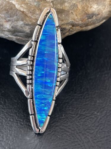Native American Women's Navajo Blue Opal Ring | Sterling Silver | Sz 8 | 10308