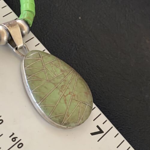 Navajo Green Gaspeite Turquoise Pendant | Sterling Silver | Authentic Native American Handmade | 12286