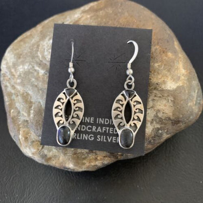 Navajo Black Onyx Dangle Earrings | Sterling Silver | Authentic Native American Handmade | 1" | 12651