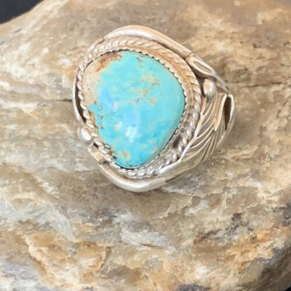 Navajo Blue Kingman Turquoise Ring | Sterling Silver | Sz 11.5 | Authentic Native American Handmade | 11934