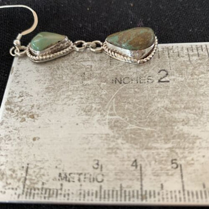 Navajo Green Royston Turquoise Dangle Earrings | Sterling Silver | Authentic Native American Handmade | 1498